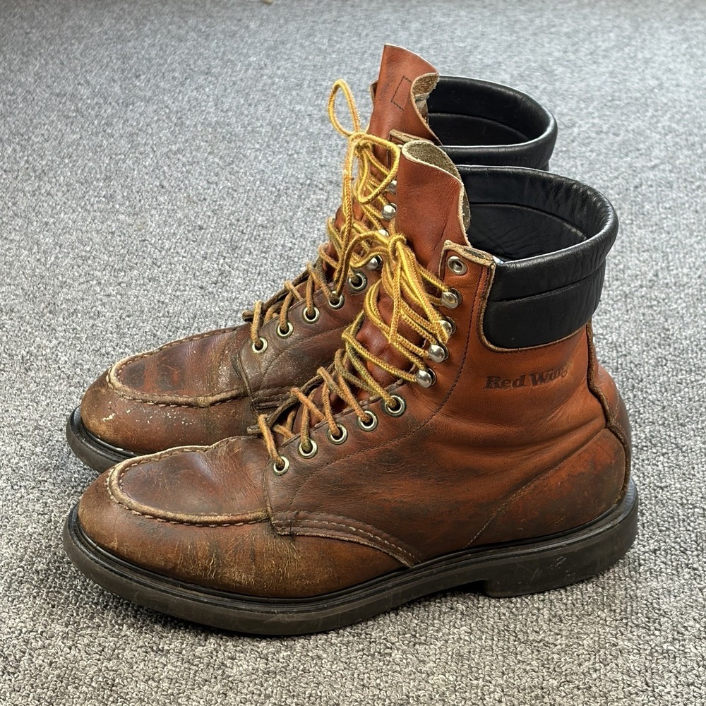 Vintage Red Wing 404 SuperSole Moc Toe Work Boots Brown Leather USA Mens USA